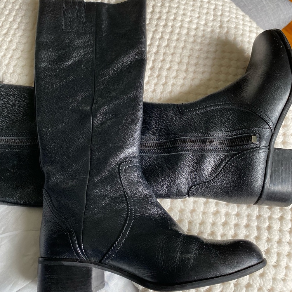 Michael Kors Black Knee High Leather Riding Boots with Padlock Zipper Size 8